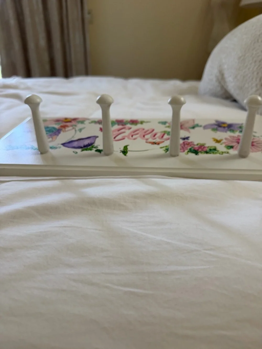 Personalized 'Ella' Floral Fairy Wall Hook Rack - White and Pink